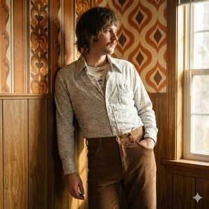 Vintage 70s Jandy Place Button Up Shirt Mens XL Approx White Retro Swirl Print